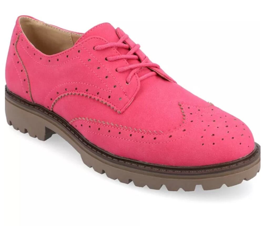 Journee Collection Claudiya Shoes Women's Size 9 Pink Faux Suede Oxford Flats